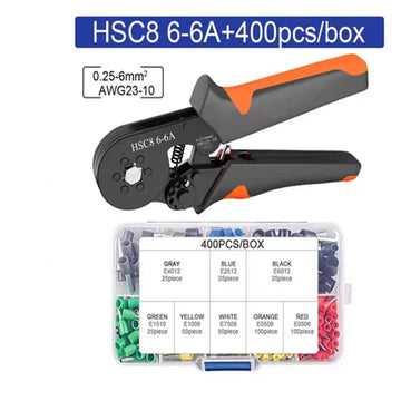 Hexagonal Self-Adjustable Ratchet Ferrule Crimping Tool Kit 23-10AWG 0.25-6mm² Crimper Kit with 400-2000pcs Wire Terminals Apsilon