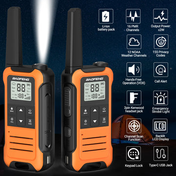 2pcs Baofeng F22/T22 Mini Walkie Talkie PMR Long Range Rechargable Portable Two Way Radio Type-C Charger for Camping Trip Apsilon