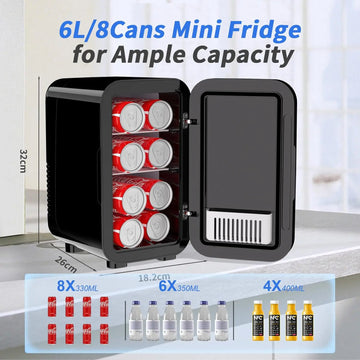 Mini Fridge, 6 Liter/8 Can 220-240V AC/DC Portable Thermoelectric Cooler Refrigerators for Bedroom Apsilon