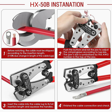 Heavy-Duty Battery Cable Crimping Tool Kit, 8-1/0 AWG Range, Wire Crimp Connector Assortment Car Auto Copper Ring Terminal Apsilon