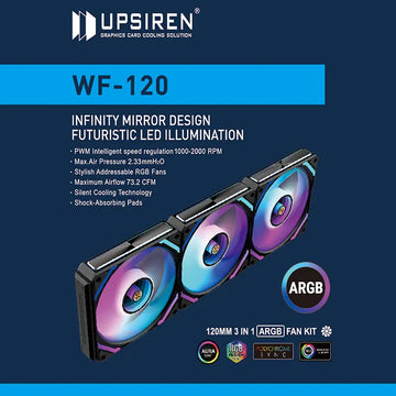 UPSIREN WF-120 ARGB PWM 3PCS Chassis fanARGB120mm/4PIN PWM/ Magic Color Wireless Stitching Computer heat dissipation fan Apsilon