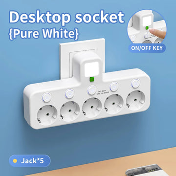 EU plug and socket 4 sockets, multi plug wall power plug and socket without extension cable or USB and Type-C port Apsilon