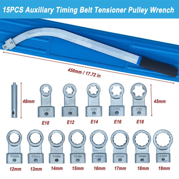 Podofo 15Pcs Auxiliary Timing Belt Tensioner Pulley French Set 12mm-19mm E10-E18 12-Point Tool Kit for Most Vehicle Types Apsilon