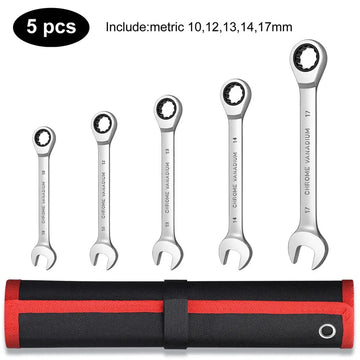 Ratcheting Wrench Set Metric and Standard 12-Point Box End Combination Spanner Gear Wrench Garage Tool Set,CR-V Full Polished Apsilon