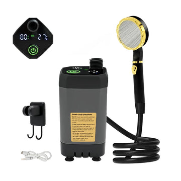 Camping Shower Pump RV Outdoor Shower Kit Camp Shower w/Full Screen Intelligent Digital Display Adjustable 6000mAh Shower Kit Apsilon