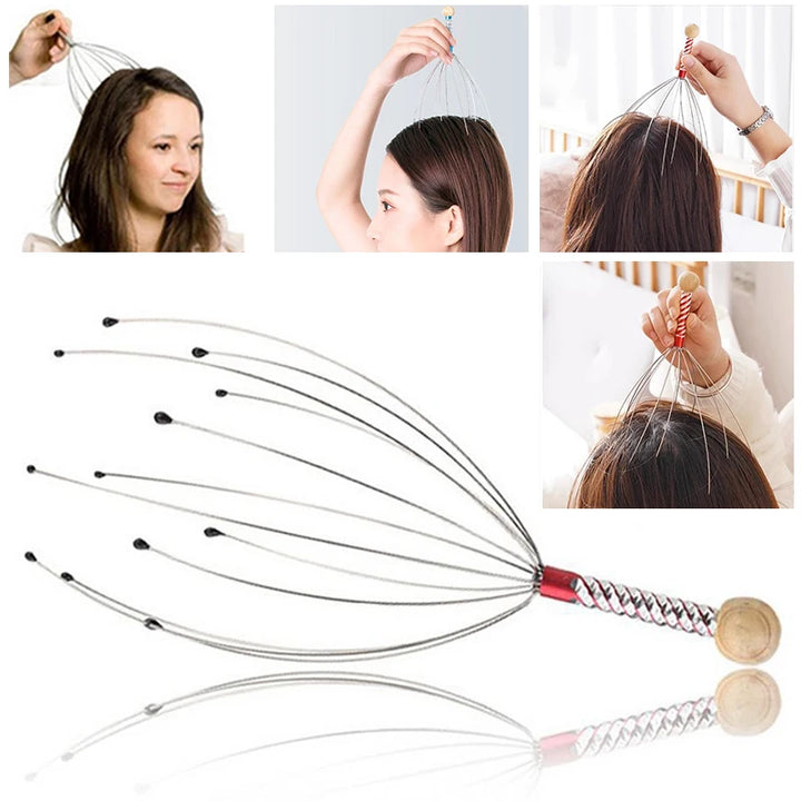 1PC Octopus Head Massager Stainless Steel Engraved Head Relaxer Brain Massage Claw Scalp Scratcher Itch Reliever Random Color Apsilon