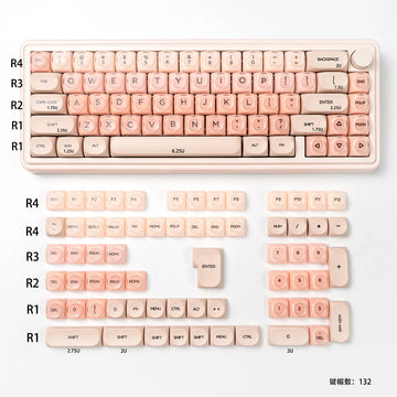 132 Keys Liquid Foundation keycaps HOA Profile PBT+PC Round Pink Cute Keycap Sets for MX Mechanical Keyboard Keycaps Apsilon