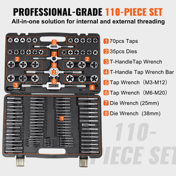SucceBuy Tap and Die Set 40PCs 60PCs 80PCs 110/116PCs Metric SAE Standard Bearing Steel Taps and Dies Essential Threading Tool Apsilon