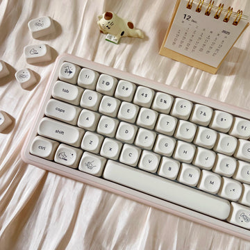 Hangul Keycap PBT Milky Cute Cat Keycaps Korean MOA Top print for office gamer 60% 65% 75% TKL 96% 100% Mechanical Keyboard Apsilon