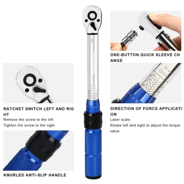 TINSOL 15Pcs Set Bicycle Torque Wrench Set 1/4" 2-24Nm Dual Direction Bike Allen Key Tool Socket Preset Type Spanner Pro Repair Apsilon
