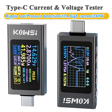 KWS-X1 4V-30V 12A Type C Tester Voltmeter Ammeter TYPE-C Fast Charge Detection Trigger Capacity Measurement Ripple Measurement Apsilon