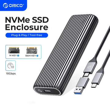 ORICO Tool Free Aluminum M2 NVMe SSD Enclosure 10Gbps PCIe Type C M.2 SSD Case NVMe M Key Solid State Drive Case Support UASP Apsilon