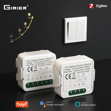 GIRIER Tuya Smart Dimmer Switch Module ZigBee Breaker Relay for Dimmable Bulb Supports 2-way Control Works with Alexa Hey Google Apsilon