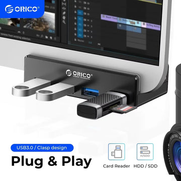 ORICO MH4PU 5GBPS Data Transmission Hub Aluminum 4 Ports USB 3.0 Clip HUB with Power Supply High Speed for MAC OS PC Apsilon