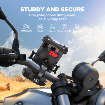 Joyroom Motorcycle Phone Mount Upgrade Bike Phone Holder Ultra-Stable Bicycle Phone Mount Handlebar Cell Phone Clamp for Scooter Apsilon