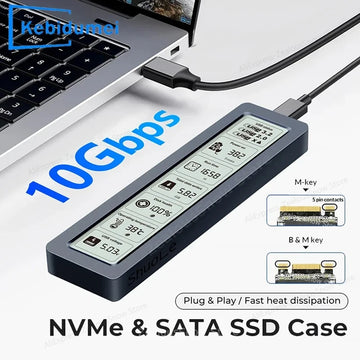 M2 SSD Case NVMe SATA Dual Protocol 10Gbps With Display Screen Intelligent Digital USB3.2 Gen2 Type C Disk Box M.2 SSD Enclosure Apsilon