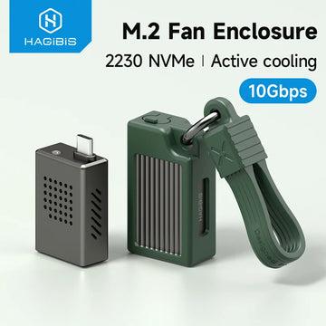 Hagibis 2230 M.2 NVMe SSD Enclosure with Cooling Fan USB 3.2 Gen 2 to NVMe PCI-E M.2 SSD Case for Laptop iPhone 16 Pro 15 iPad Apsilon