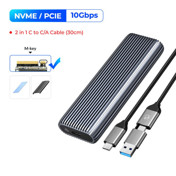 ORICO Tool Free Aluminum M2 NVMe SSD Enclosure 10Gbps PCIe Type C M.2 SSD Case NVMe M Key Solid State Drive Case Support UASP Apsilon