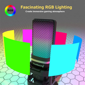 Zealsound RGB Recording Microphone With Articulated Arm/USB Condenser Mic with Tripod For Gaming Podcasting Streaming Youtube Apsilon