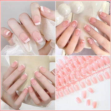 120Pcs Short Square Coffin French Fake Nails Glossy Pink  Full Cover Wearable Press on Nails Wearable Acrylic Fake Nails Tips # Apsilon
