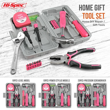 Hi-Spec 18/19/20PCs Pink DIY Tool Kit with Electric Pen & CR-V Steel - Home Maintenance Hand Tools Set for Women & Car Care Apsilon