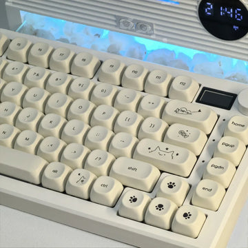 MAIMOOO Simple Milky White Cute Cat Keycap 124Keys PBT Custom MOA Profile Korean Russian French Keycaps for Mechanical Keyboard Apsilon