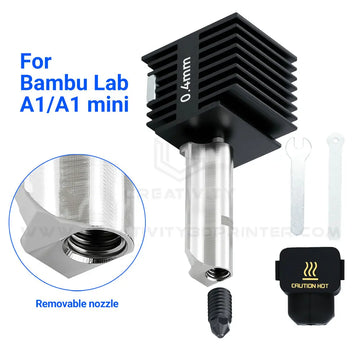 A1/A1 Mini Upgrade Hotend Kit Hardened Steel Replaceable Nozzle 0.2/0.4/0.6/0.8mm High Speed Wear Resistant Hot End Assembly For Bamboo Lab A1/A1 Mini/A2L 3D Printer Parts Apsilon