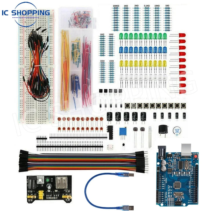 830Pcs DIY Electronics Starter Kit – For Arduino UNO R3, Includes Breadboard, Tie-points, and Electronic Components Apsilon