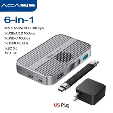 Acasis 10Gbps Magnetic M.2 NVMe SSD Enclosure & USB-C Docking Station TF/SD 3.0 4K 60HZ for iPhone 17/17 Pro/iPhone 16/16 Pro Apsilon