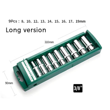 Hex Socket Wrench Head Set 1/4 3/8 1/2 Short Long Socket Deep Nut Driver Sleeve Spanner End Ratchet Tool With Holder Apsilon