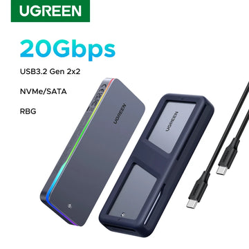 UGREEN 20Gbps M.2 SSD Case NVMe SATA SSD Enclosure Adapter USB 3.2 Gen2 External Enclosure Supports RGB Lighting effect Apsilon