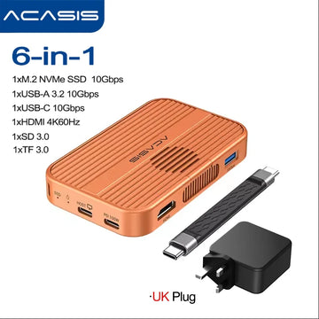 Acasis Magnetic M.2 NVMe SSD Enclosure 10Gbps USB C Docking Station with Cooling Fan HDMI 4K60HZ SD/TF PD 100W for iPhone 17 16 Apsilon