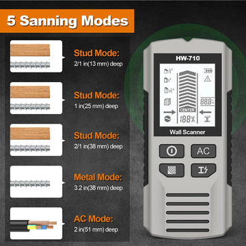 Multifunctional Wall Scanner Detector 6 in 1 LCD Digital Find Stud Wood Metal AC Wire Live Cable Detector Stud Finder Sensor Apsilon