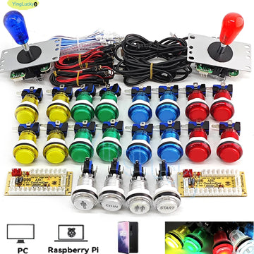 2 Player DIY Arcade Game Kit for PC Raspberry Pi with LED Push Buttons American Style Joystick USB Encoder Cables Mame Jamma Apsilon