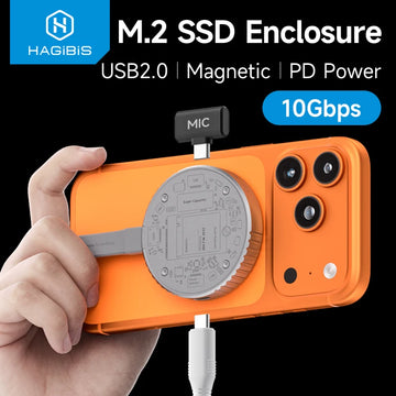 Hagibis Magnetic M.2 2230 NVMe SSD Enclosure SSD Case USB C 3.2 Gen2 to NVMe PCI-E for iPhone 16 Pro Max ProRes Magsafe MacBook Apsilon
