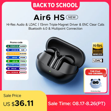 SOUNDPEATS Air6 HS Wireless Earbuds, Bluetooth 6.0 Headphones with 13mm Triple-Magnet Driver, LDAC Hi-Res Audio,Immersive Sound Apsilon