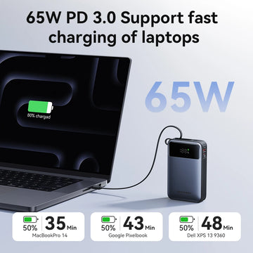 Vention 65W Power Bank 20000mAh Built-in USB-C Cable Portable Powerbank for Laptop PD Fast Charger for iPhone 17 Samsung S25 S24 Apsilon
