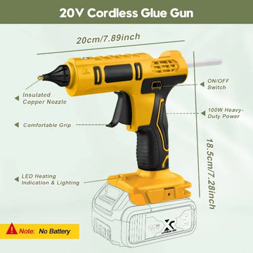 Cordless Electric Handheld Hot Glue Gun Repair Hot Melt Welding Hot Air Gun Anti-scald Nozzle with 10 Sticks for Dewalt Battery Apsilon