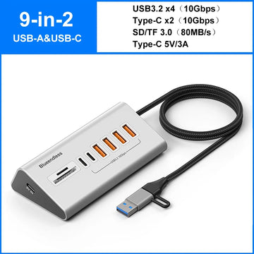 10Gbps USB 3.2 Docking Station USB Hub Type C Splitter with Card Reader Aluminum Alloy Multi 8/9 Ports Switch For PC Laptop Apsilon