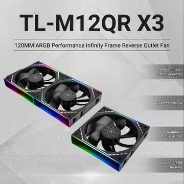 Thermalright TL-M12Q X3 120mm PC Case Cooling Fans, Daisy-Chain | 2000RPM | High Airflow | ARGB | Dual Infinity Mirrors Lighting Apsilon