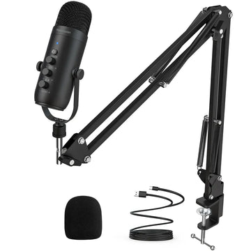 Haomuren Professional USB Streaming Podcast PC Microphone Studio Cardioid Condenser Mic Kit with Boom Arm For Recording YouTube Apsilon