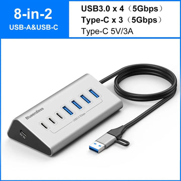 10Gbps USB 3.2 Docking Station USB Hub Type C Splitter with Card Reader Aluminum Alloy Multi 8/9 Ports Switch For PC Laptop Apsilon