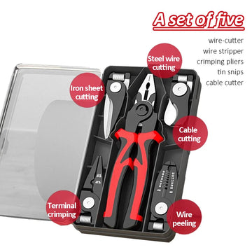 DELIXI ELECTRIC 5-in-1 Multifunctional Pliers Set, Interchangeable Plier Heads, Wire Pliers Stripper Cable Clamp Crimping Pliers Apsilon