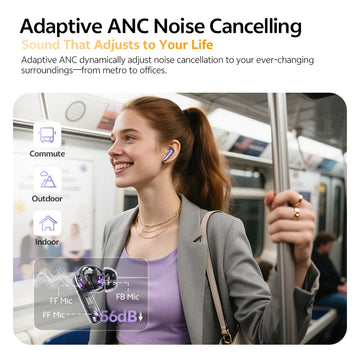 QCY MeloBuds N70 Adaptive ANC Wireless Earbuds Bluetooth 6.0 LDAC Hi-Res Audio 6 Mics Wireless Charging Earphones 50Hrs IPX5 Apsilon