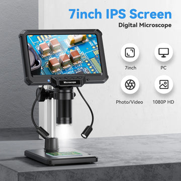 7inch Digital Microscope 1200X Magnification for Coin PCB Circuit Repair 16MP HD Soldering Microscope with Lights, PC View Apsilon
