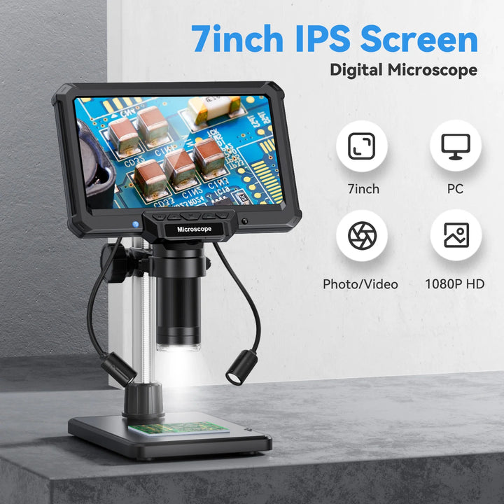7inch Digital Microscope 1200X Magnification for Coin PCB Circuit Repair 16MP HD Soldering Microscope with Lights, PC View Apsilon