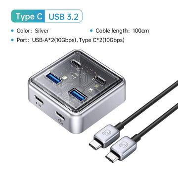 ORICO USB3.2 Hub Splitter Metal Material Usb Hub 10Gbps With 2 USB A Port and 2 USB C Port for All Macbook Mac Mini Apsilon