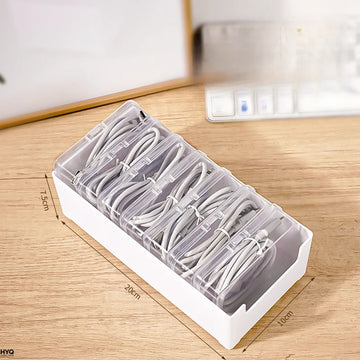 Data Cable Storage Box with 7 Small Compartment Boxes, Desktop Cable Organizer for Office Desk Apsilon