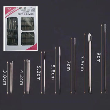 55 Pieces Stainless Steel Big Eye Hand Sewing Needles Set with Different Sizes for Sewing Needlework Embroidery Needles Apsilon