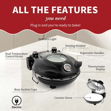 Klaif Electric Pizza Maker, 420℃, 1200 Watt, 5 Separate Temperature Levels, Flame Resistant Stone Plate 1200W 32cm Apsilon